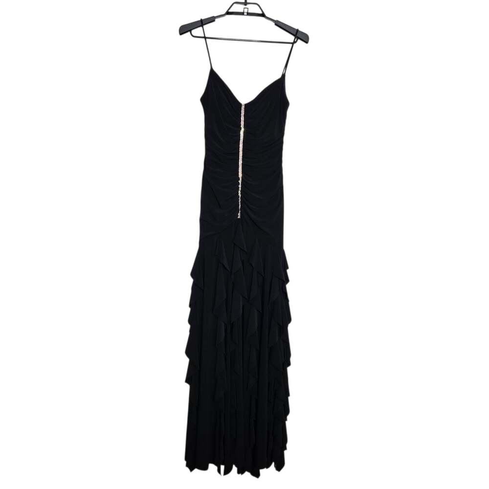 Vintage Y2K Scott MccClintock Black Ruffle Gathered Maxi Dress Size 8
